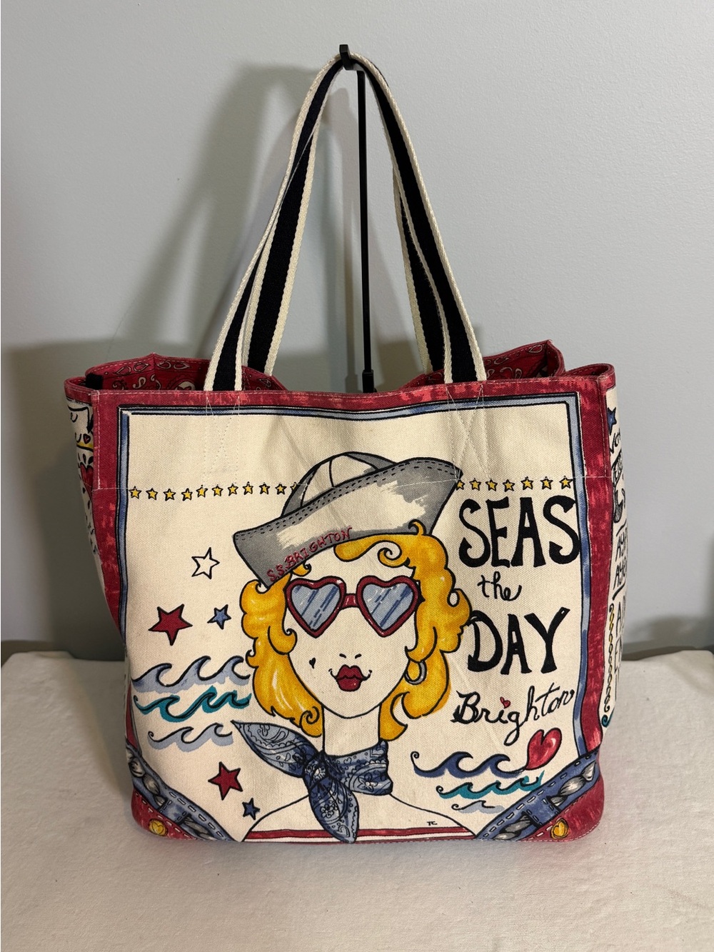 Brighton Canvas Tote Bag Seas the Day Nautical Beach Shopper Bag Large